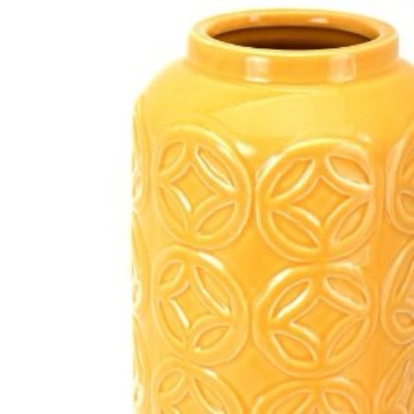 BDC Cecila 13 1/4" Tall Handcrafted Yellow Ceramic Vase with Green Foliage - Picture 2 of 4